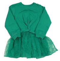 Zelené teplákovo/šifonové šaty s kytičkami Dunnes