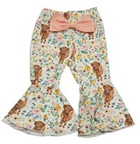 Biele hippie nohavice s kvietkami a bizony a mašlou