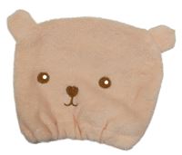 Svetloružová chlpatá čapica s medvídkem do sprchy