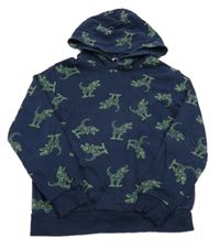 Tmavomodrá mikina s dinonosaury a kapucňou H&M