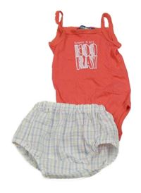 2 set - růžové body + světlemodro-růžovo-žluté kalhotky na plenku Lupilu