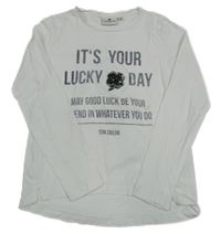 Biele trik os nápisy a 3D čtyřlístek s kamienkami Tom Tailor