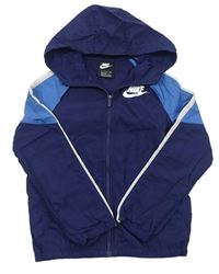 Tmavomodro-modrá šušťáková športová bunda s kapucňou Nike
