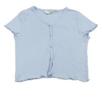 Svetlomodré crop tričko s dírkovaným vzorom H&M