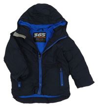 Tmavomodrá šusťáková zimní bunda s nášivkou a kapucí Next