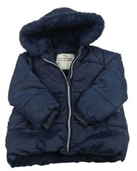 Tmavomodrá šušťáková zimná bunda s jednorožcami a kapucňou M&S