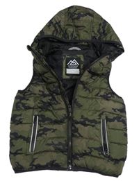 Khaki army šusťáková zateplená vesta s kapucí Matalan