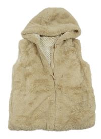 Svetlobéžová kožušinová podšitá vesta s kapucňou Nutmeg