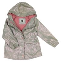 Sivo-ružová metalická nepromokavá jarná bunda s kapucňou Tu