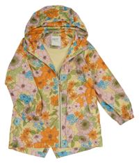 Žlto-farebná kvetovaná šušťáková jarná parka s kapucňou Next