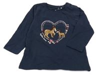 Tmavomodré triko s koňmi a srdíčky Topomini