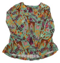 Zelené tričko s listami a srnami Tu