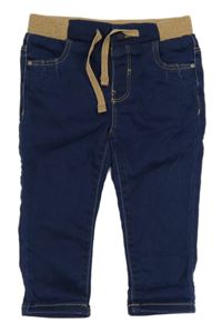 Tmavomodré teplákové rifle s úpletovým pasem 