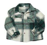 Tmavozeleno-bielo-sivá kockovaná košeľová bunda Shein