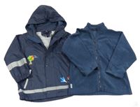 2set - Tmavomodrá nepromokavá jarní bunda s hasiči a kapucí + fleecová mikina