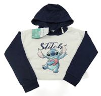 Nové - Bielo-tmavomodrá crop mikina so Stitchem a kapucňou Disney