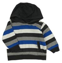 Šedo-černo-bílo-modrá pruhovaná mikina s kapucí Topomini