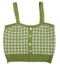 Zeleno-biely pletený kockovaný crop top