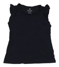 Tmavomodré tričko s volánikmi H&M