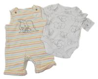 Nové - 2set - Bielo-farebné pruhované na traké kraťasy s Dumbem + body Disney
