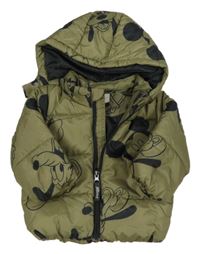 Khaki šusťáková zimní bunda s Mickeym a kapucí H&M