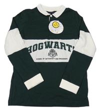 Nové - Tmavozeleno-bílé polo triko s nápisem - Harry Potter 