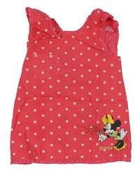 Tmavoružové kvietkovane plátenné šaty s Minnie Disney + H&M