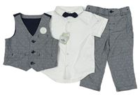 4set - Pruhované plátenné kalhoty + biela košile + motýlek + vesta Primark