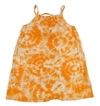 Oranžovo-biele batikované plátenné midi šaty H&M