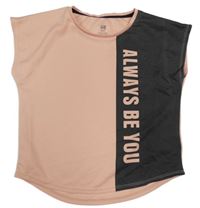 Broskvovo-sivé športové tričko s nápisom H&M