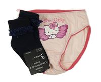 2set - Světlerůžové kalhotky s Kitty + tmavomodré ponožky vel. 27-30