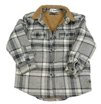 Sivo-bielo-tmavomodrá kockovaná košeľová zateplená bunda zn. Next