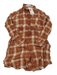 Nové - Hnedo-biela kockovaná blúzková á tunika H&M