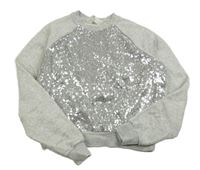 Šedá melírovaná crop mikina s flitry H&M