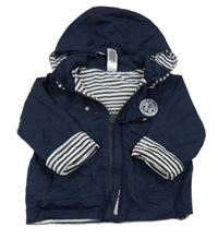 Tmavomodrá šusťáková jarní bunda s kotvou a kapucí C&A