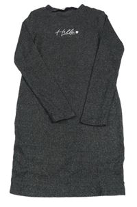 Tmavošedé žebrované pletené šaty s nápisem Primark