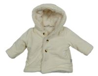 Smetanový sametový zateplený kabátek s kapucí 