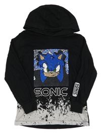 Černé triko se Sonicem z překlápěcích flitrů a kapucí Next