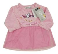 Nové - Světlerůžové sametové šaty s tylovou sukní a jednorožcem Ergee 