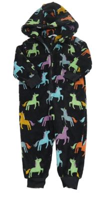 Antracitová plyšová kombinéza s jednorožci a kapucí M&S