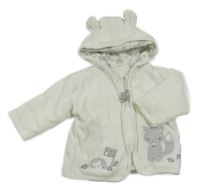 Bílý sametový zateplený kabátek s liškou a kapucí 