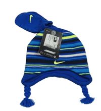 Nové - Modro-barevná pruhovaná pletená ušanka + rukavice Nike