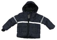 Tmavomodro-šedá vzorovaná šusťáková zimní bunda s kapucí Lupilu 