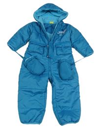 Modrá šusťáková zimní kombinéza s kapucí + rukavice Impidimpi