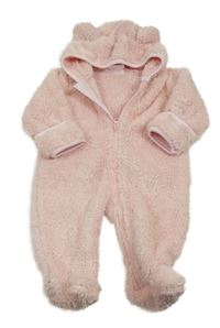 Světlerůžová huňatá kombinéza s kapucí Ergee