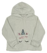 Biela chlpatá mikina s jednorožcom a kapucňou H&M