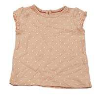 Broskvové tričko s bodkami a čipkou C&A