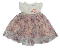 Bielo-ružové bavlněno/tylové šaty s kvietkami So Cute