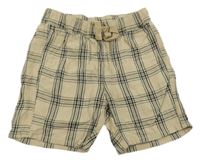 Béžovo-čierne kockované plátenné kraťasy H&M