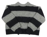 Čierno-sivý pruhovaný crop oversize vlnený sveter Primark